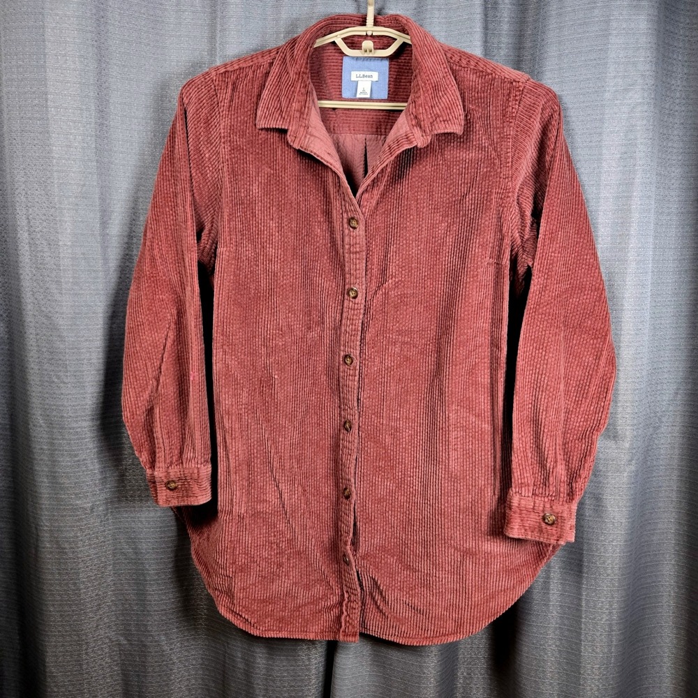LL Bean Shirt Womens Large Mauve Comfort Corduroy Relaxed Tunic Cabincore